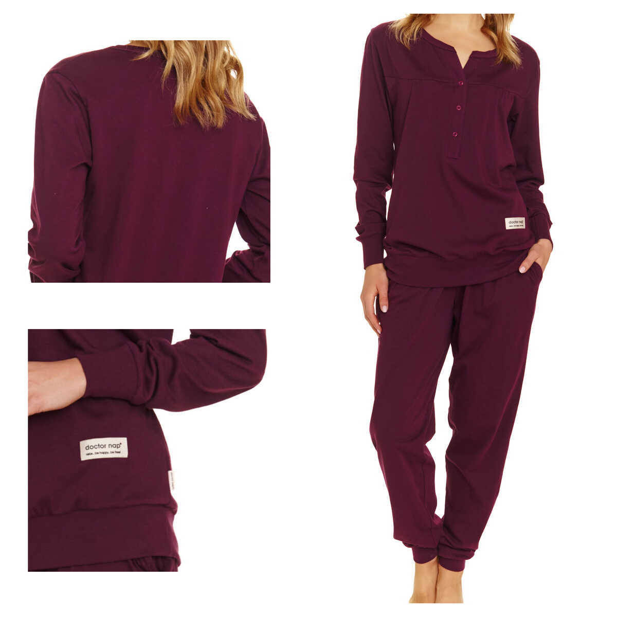 Dámské bavlněné pyžamo bordové elegantní Doctor Nap burgundy PM.4349 vel S