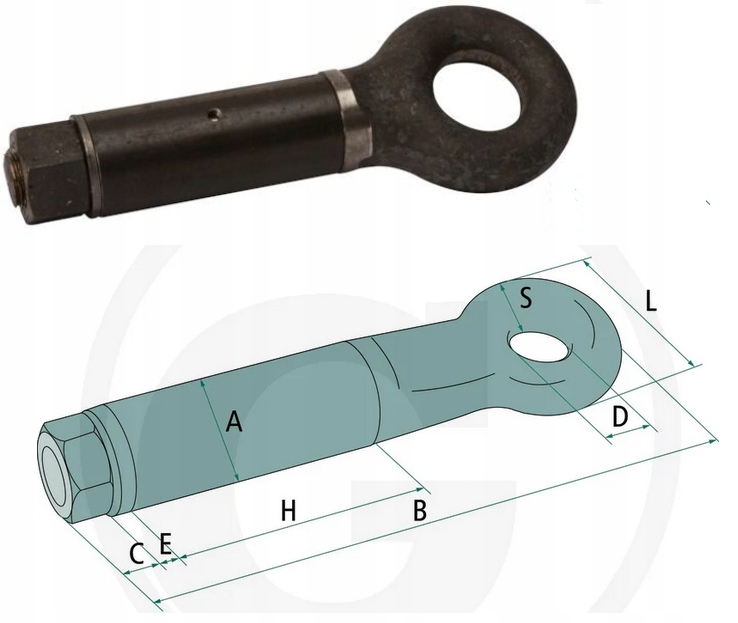 Ucho závěsu 40 mm 1500 kg 356 mm Granit