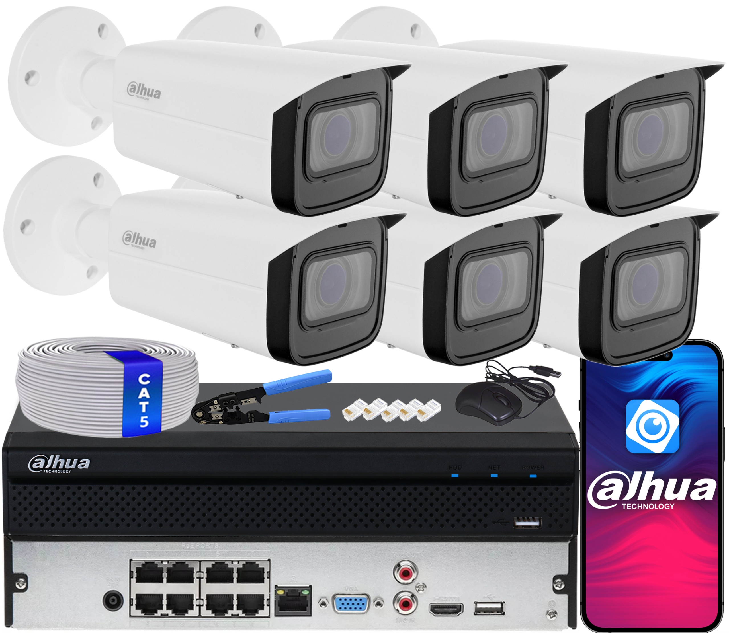 Sada pro monitorování 6x Ip kamera Dahua IPC-HFW1431T-ZS-2812-S4 4Mpx