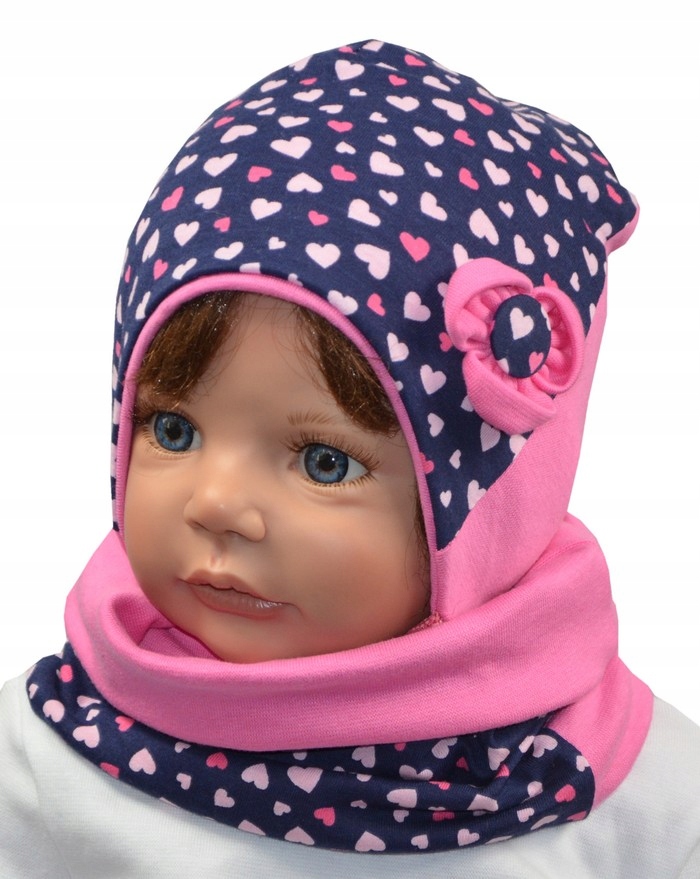 

wiosna wiązana czapka i komin 44-47cm serca granat