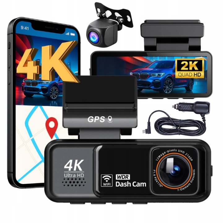 4K Ultra Hd videorekordér Predná zadná Gps WiFi kamera do auta 170°