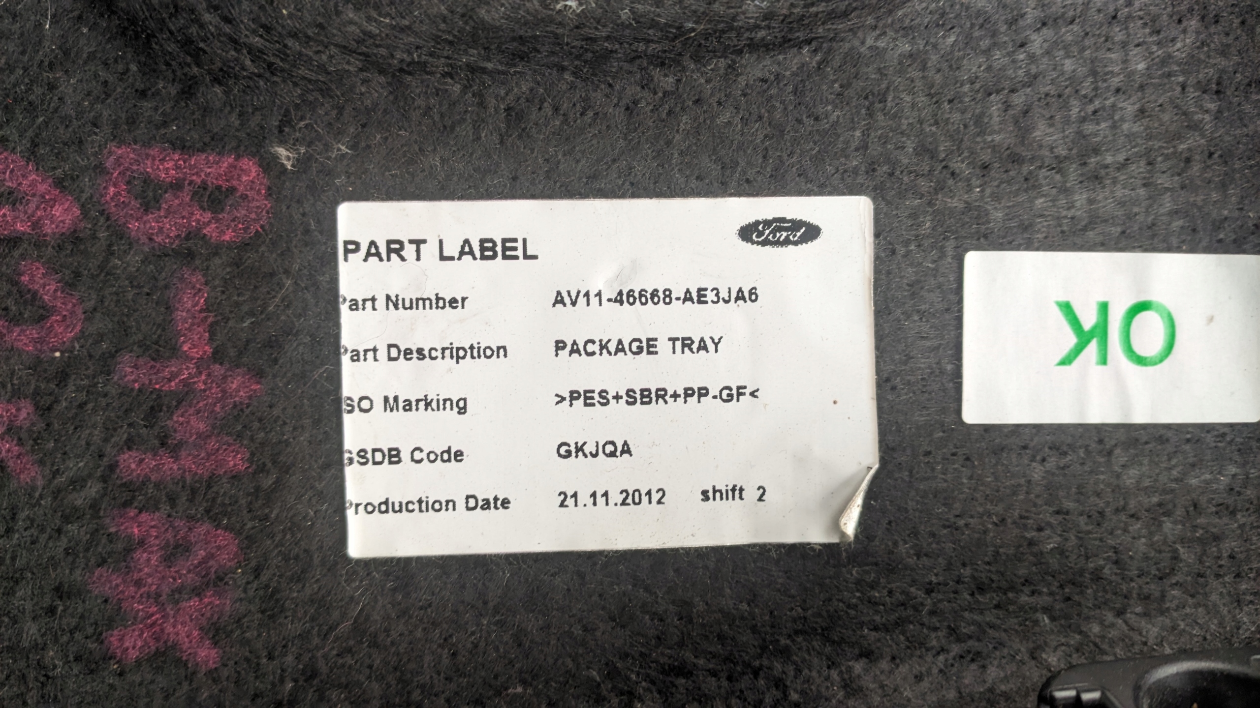 FORD B-MAX 12R 1.0 EB plato rear boot AV11-46668-AE