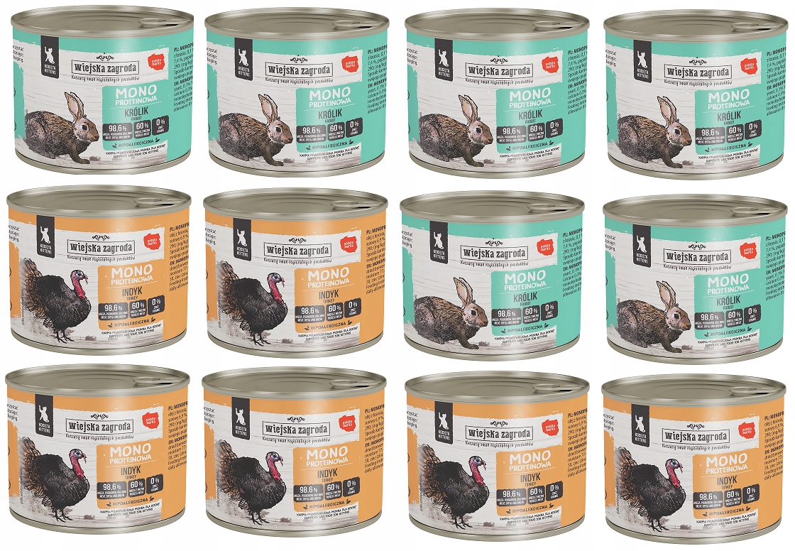 Wiejska Zagroda karma mokra dla kota kociąt MIX monoproteinowa 12 x 200g