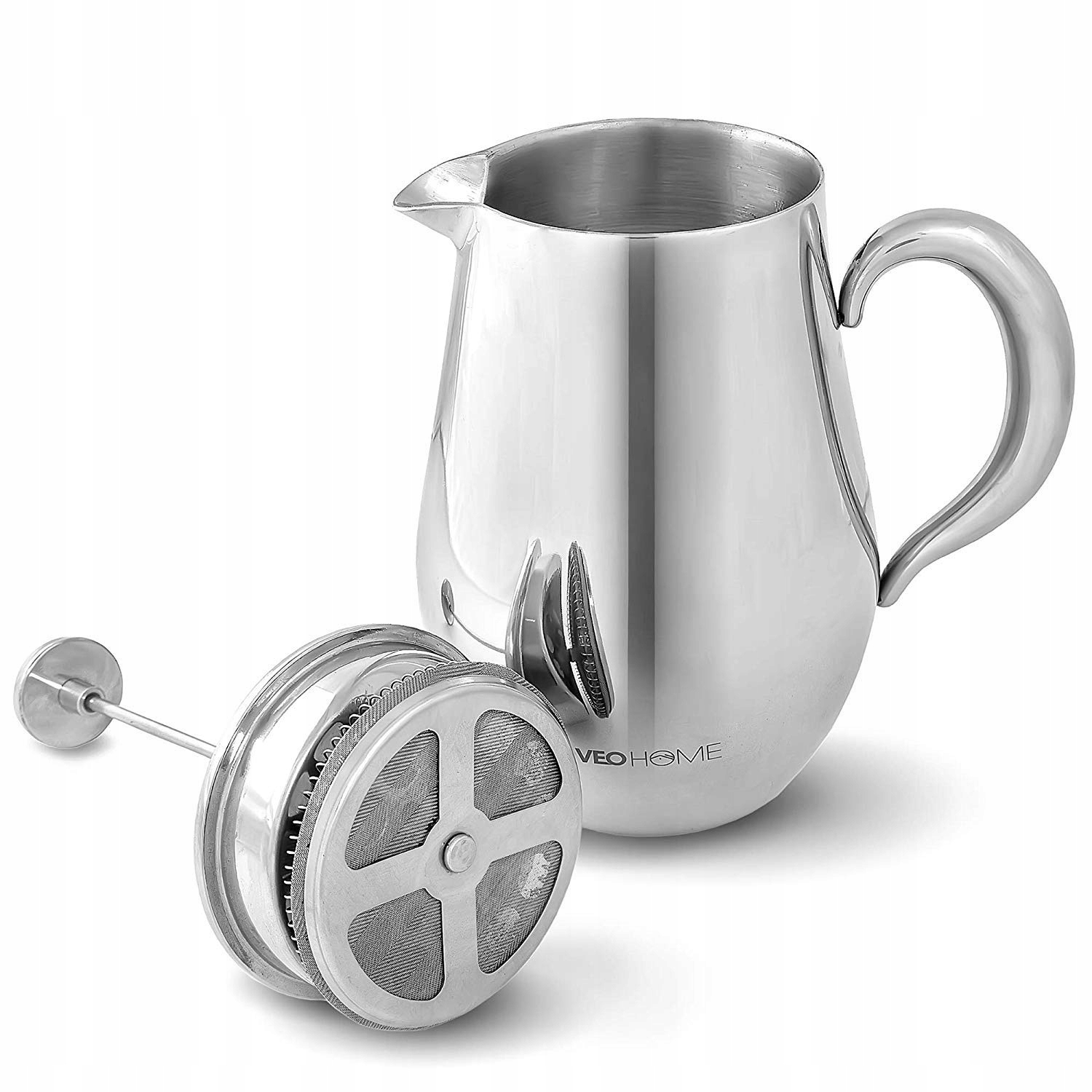VeoHome French Press Francouzský lis na kávu Džbán s víkem Stříbrný