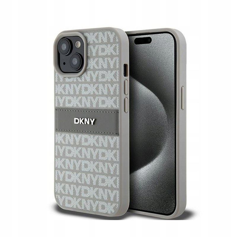 Dkny Kožené pouzdro s pruhy a kovovým logem Pouzdro pro iPhone 15 Plus 14 Plus