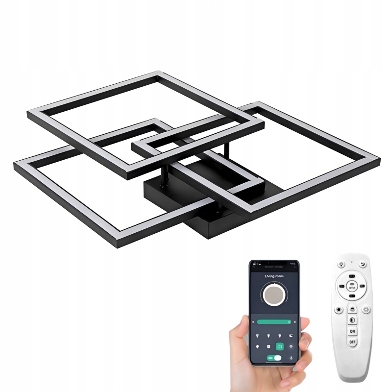 stropní svítidlo Led Lustr Černý Čtvercový Moderní S Dálkovým Ovládáním App 40W