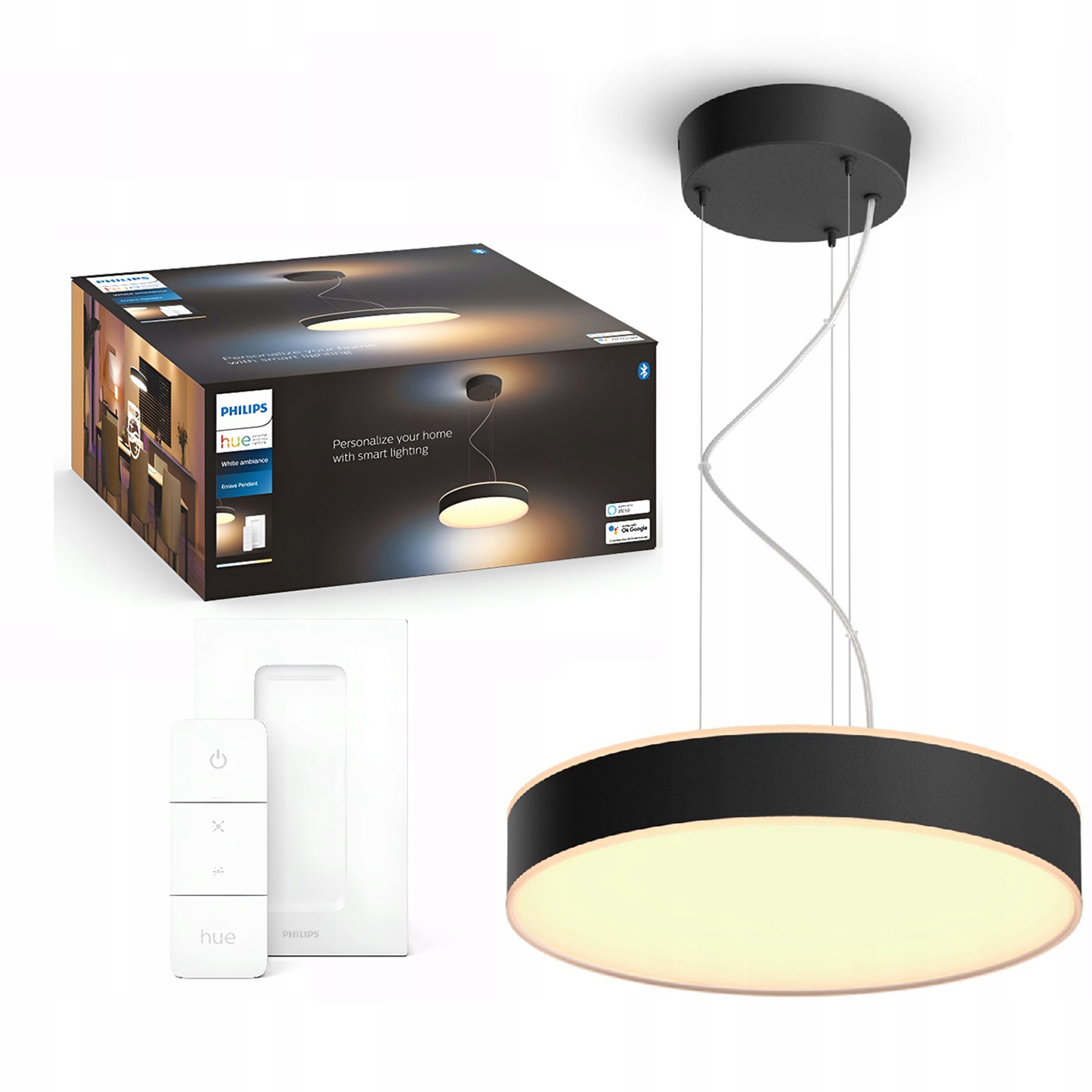 Závěsná Led stropní lampa Moderní Cct 33,5W Černá Philips Hue dálkový ovladač