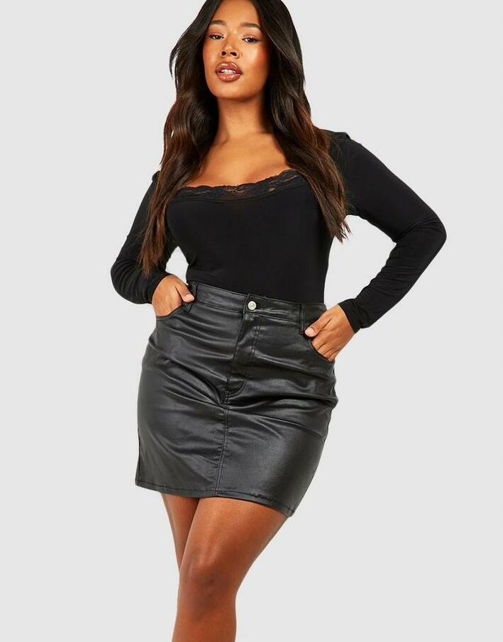 CZARNE BODY DOPASOWANE GŁADKIE ELEGANCKIE KORONKA DŁUGI RĘKAW BOOHOO 50 Marka Boohoo