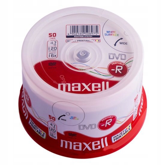 

Maxell płyty Dvd-r op 50szt druk printable 4,7GB