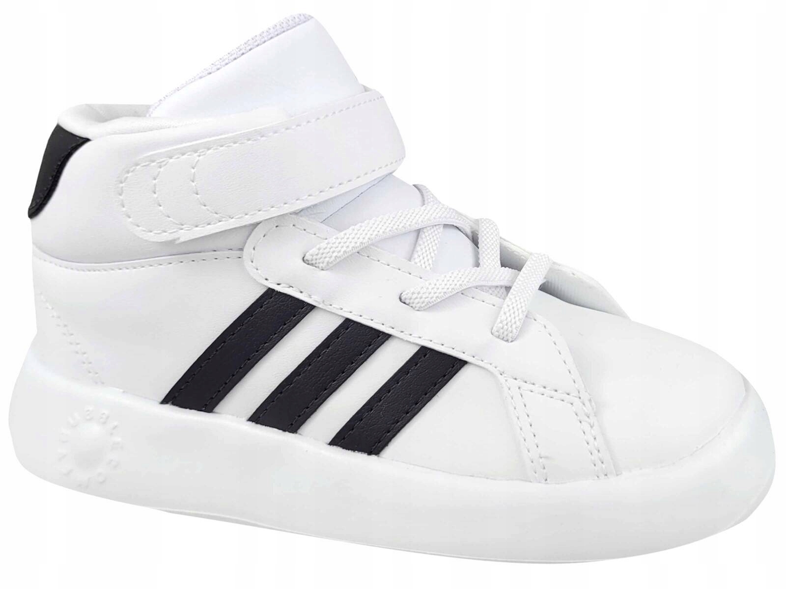 Adidas Grand Court MID IE3866 Buty Dziecięce Trampki Na Rzepy Gumki Białe