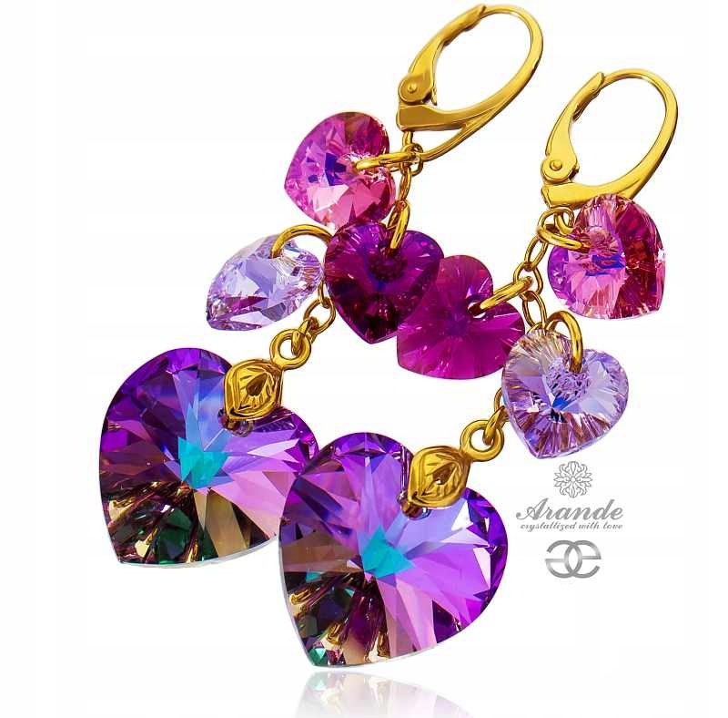 Křišťálové Náušnice Srdce Zlaté Stříbro Arande