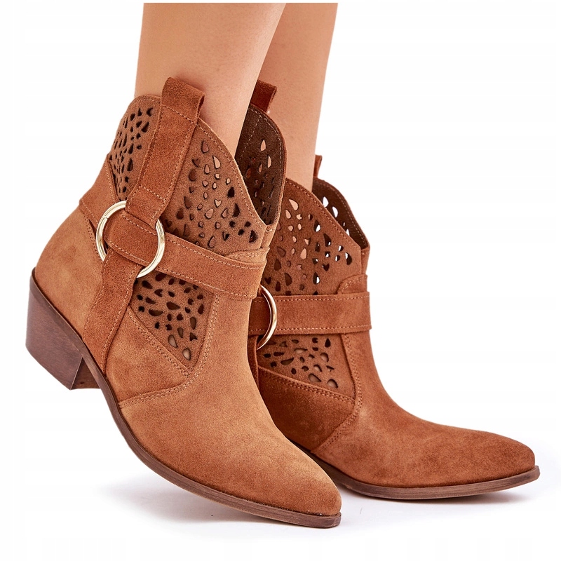 Kotníkové Boty Kovbojské Boty Semišové Na Prolamovaném Podpatku Zazoo 2994 Camel 40