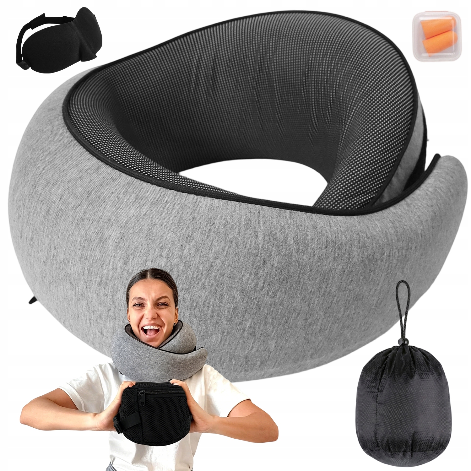 Poduszka Podróżna Memory Foam Komfortowa Samolot Auto Camping