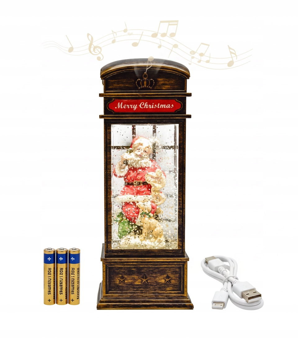 OZDOBA ŚWIĄTECZNA LED LAMPION BUDKA TELEFONICZNA ŚWIECI GRA MIKOŁAJ