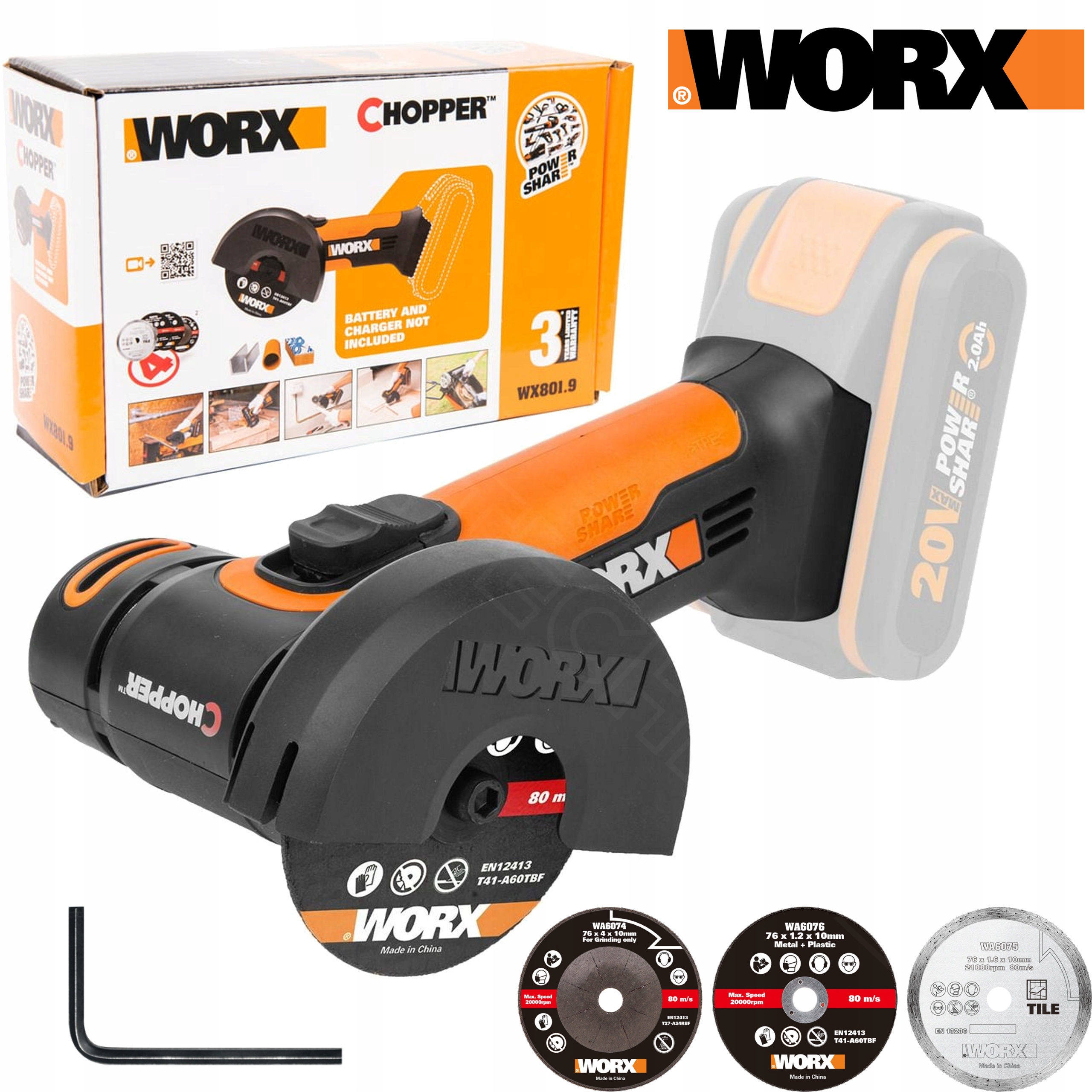Mini Szlifierka Kątowa Akumulatorowa Chopper 20V Worx WX801.9 Solo