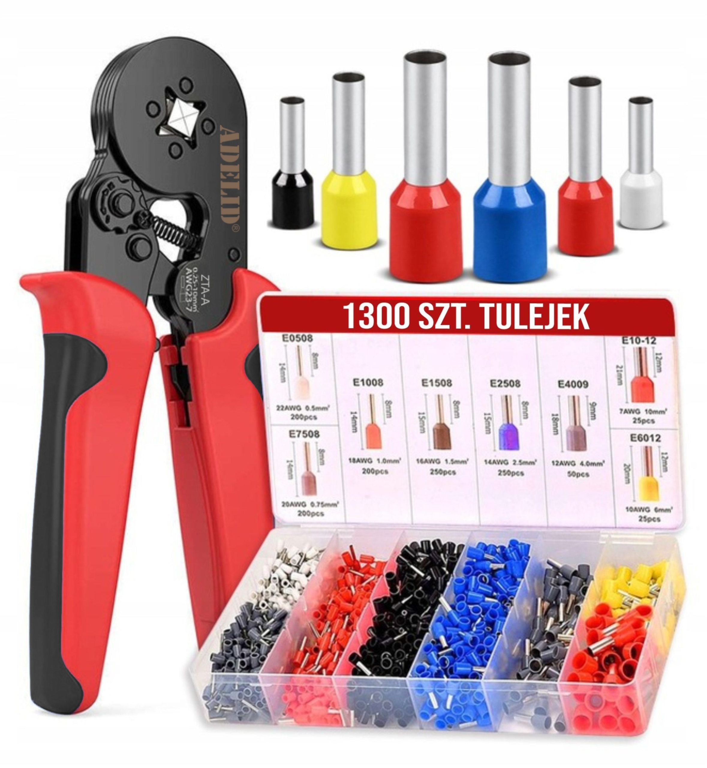 ZACISKARKA DO TULEJEK KONEKTORÓW PRZEWODÓW ZESTAW PRASKA + 1200 SZT TULEJEK