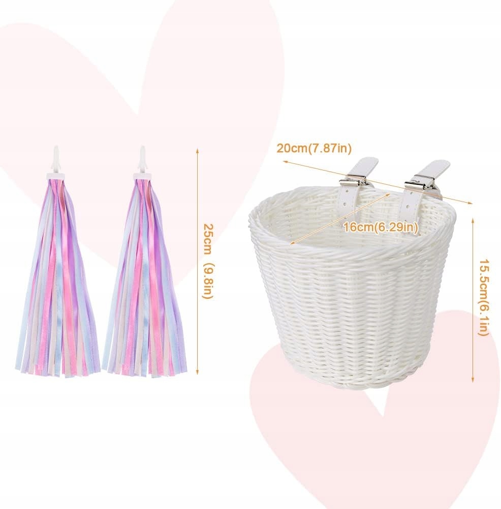 KOSZYK NA ROWER DLA DZIECI STYLOWY UNIWERSALNY FRĘDZLE STABILNY WODOODPORNY Model BIAŁY KOSZYK NA ROWER HULAJNOGĘ DLA DZIEWCZYNKI