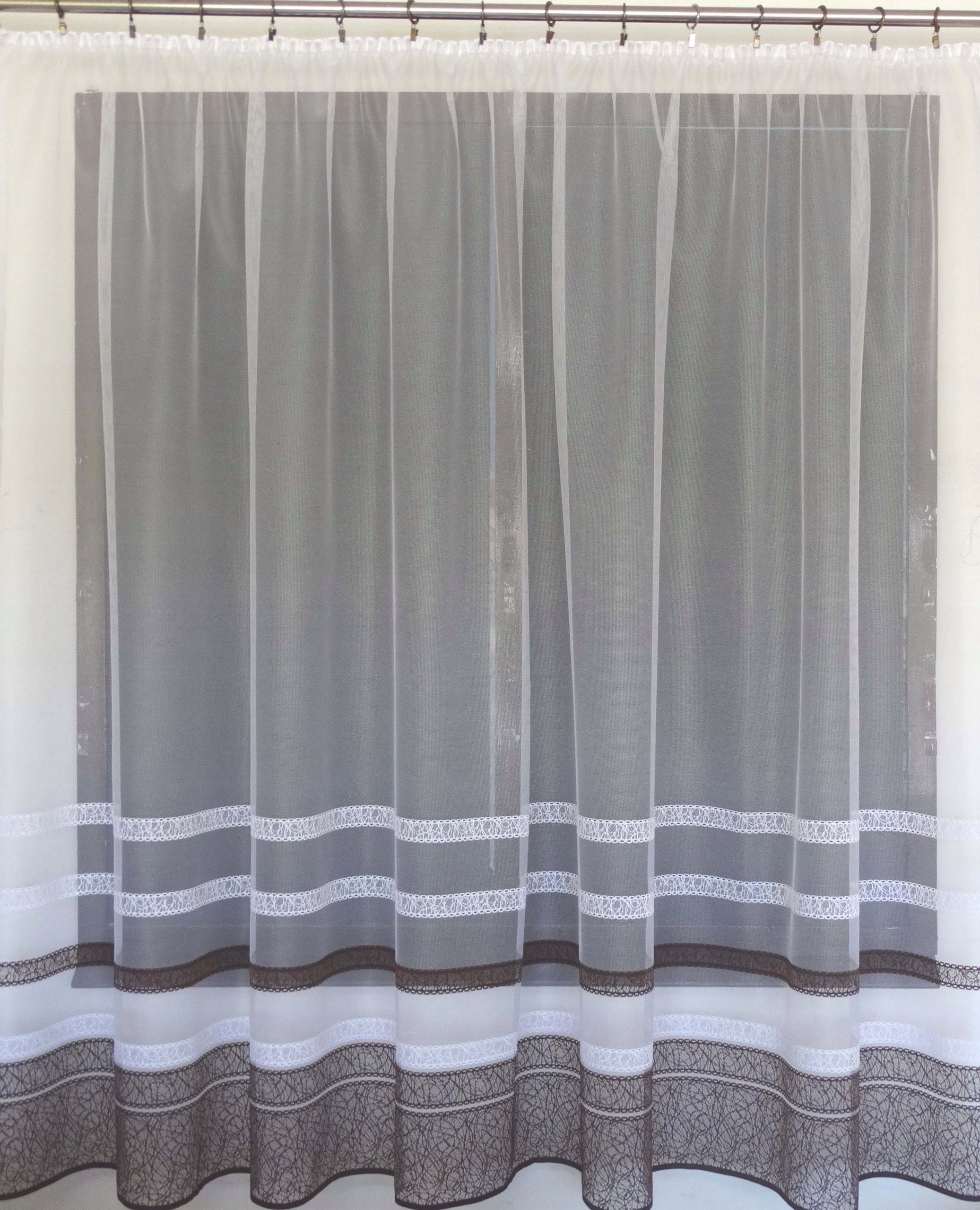 Mg Záclona 618/300 bílá/hnědá 300x160 cm Hotová S Páskou Skr