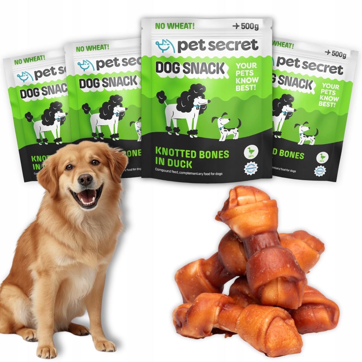 Pamlsky pro psa 4x500g Vázané masové kostky z kachny Kostičky Pet Secret