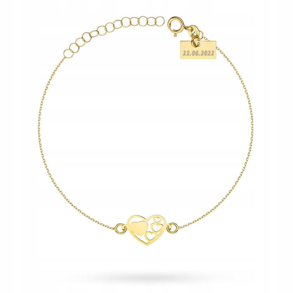 Złota Bransoletka Damska pr. 333 8k Serduszka w Sercu Grawer