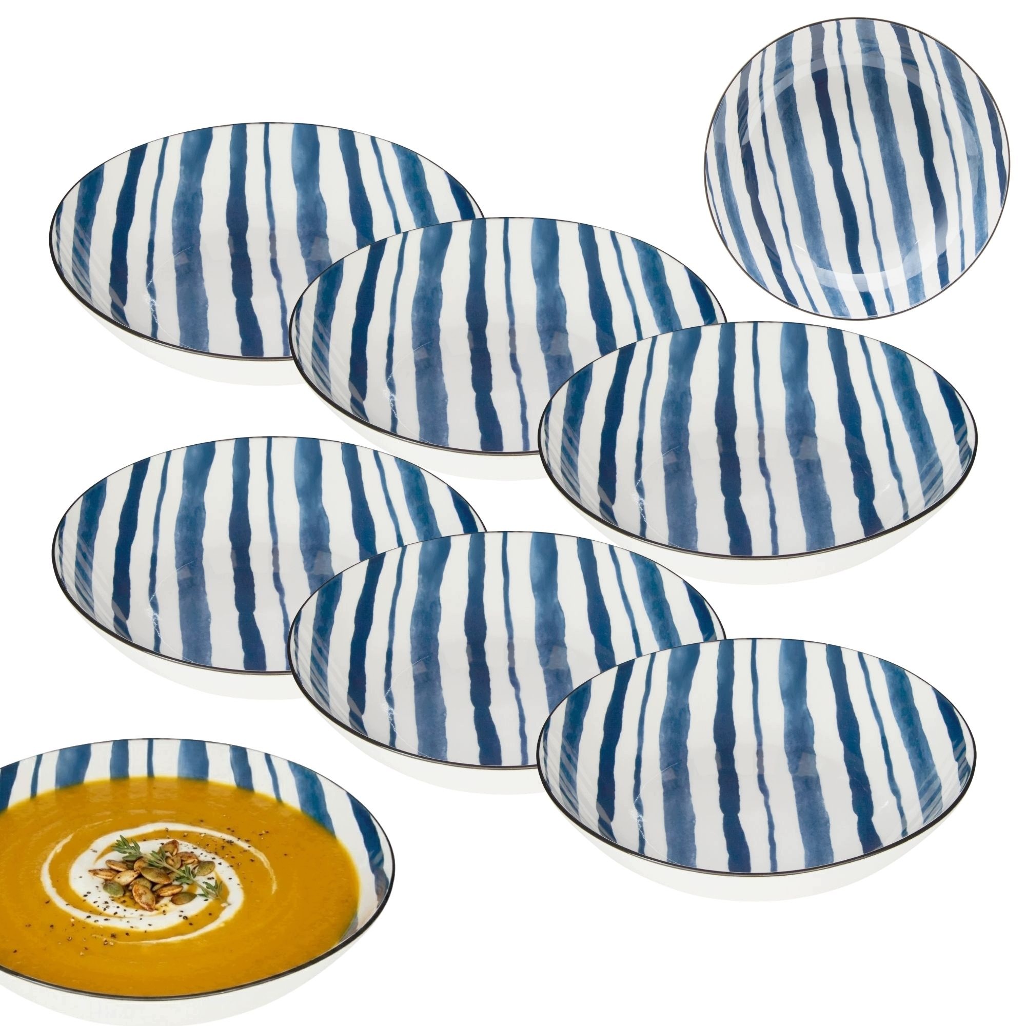 Komplet 6 Hlubokých Talířů 20 cm Umami Stripe na polévku, obědové těstoviny