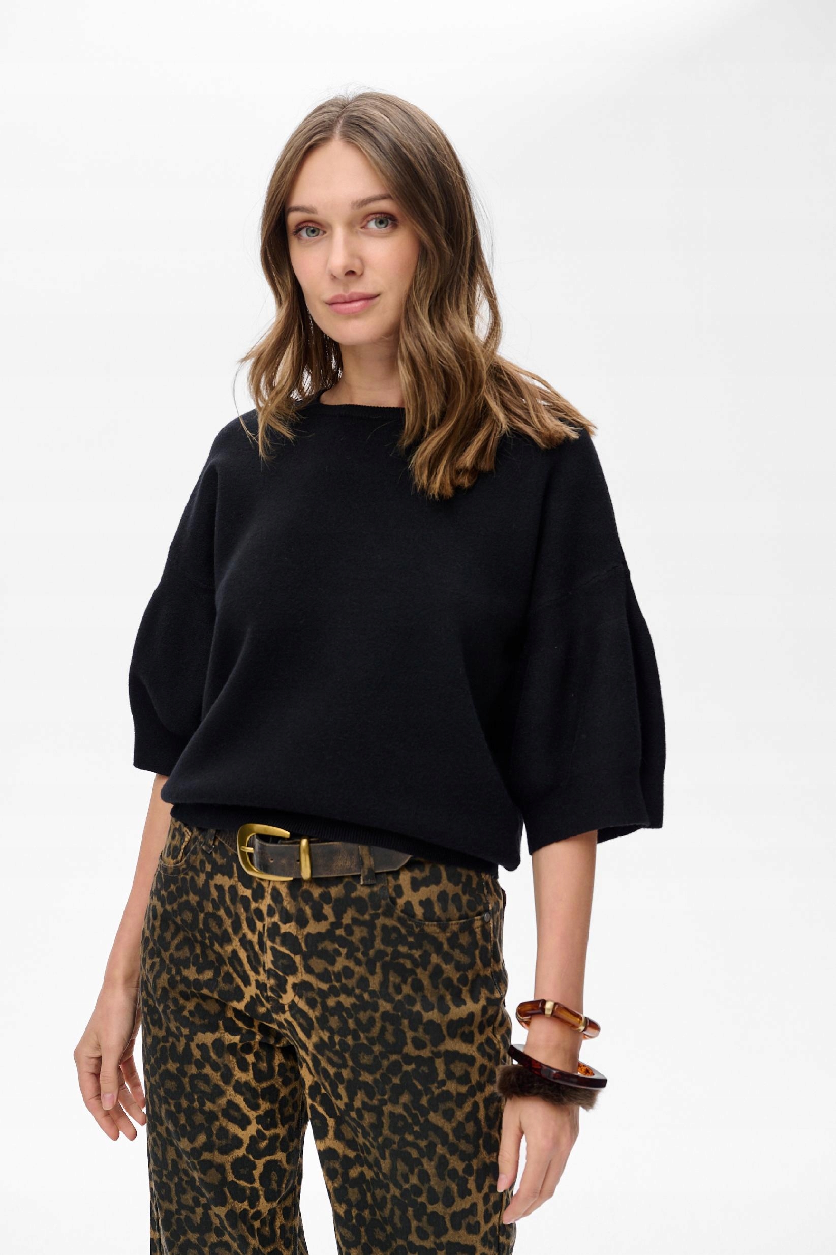 Dámský svetr černý S7036 blue shadow vel. Univerzální