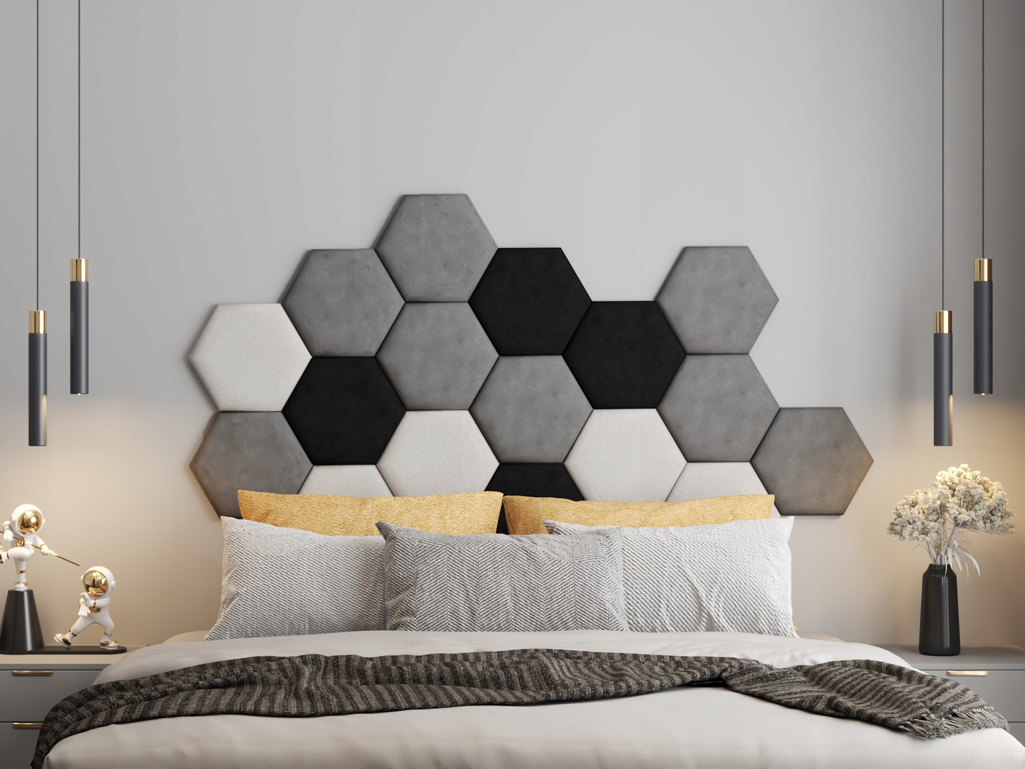 Čalúnené Panely Hexagon 30x26 Včelí Plást S Voštinou Sada 20 Kusov