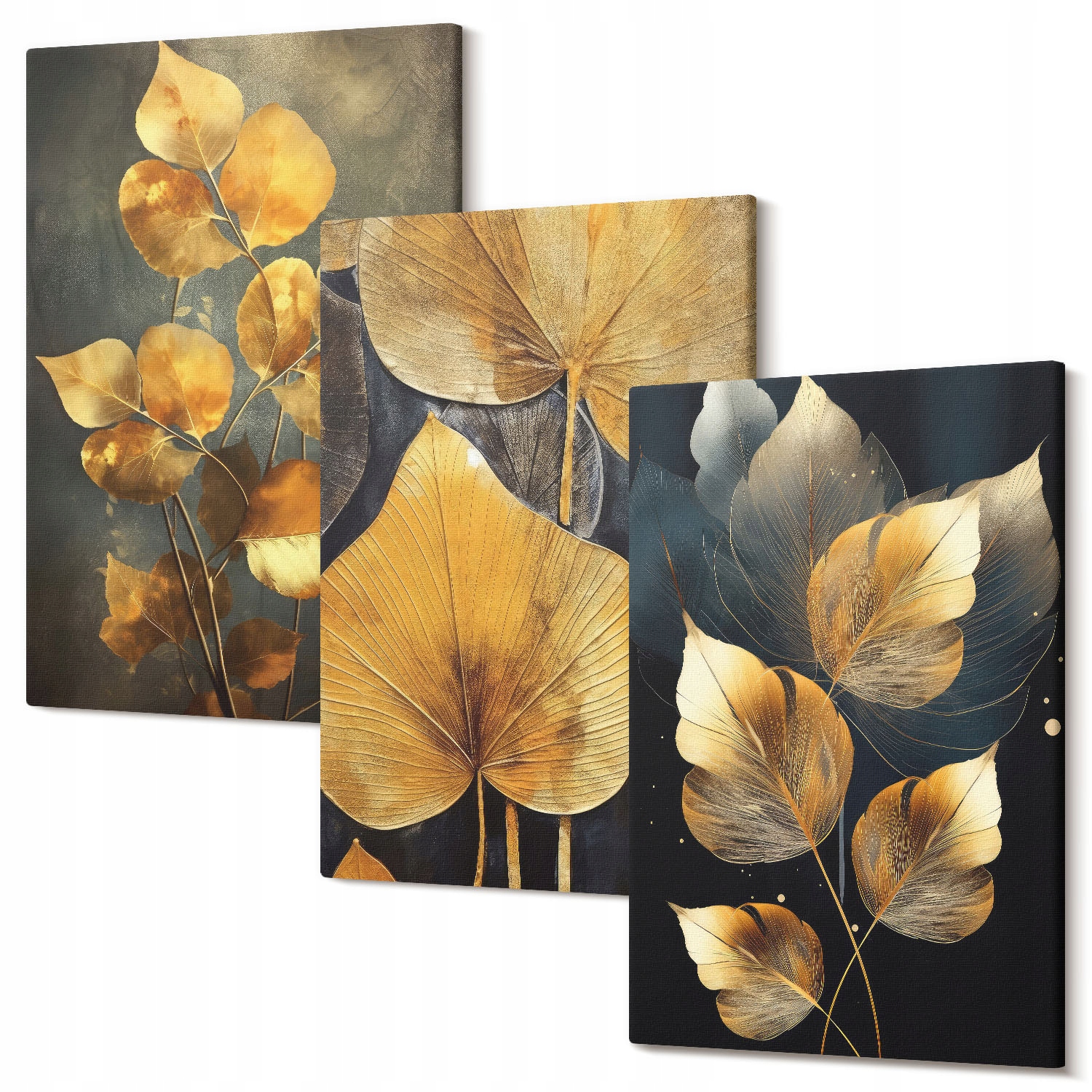 Dekorativní sada obrazů na plátně Set Listy žluté tmavé pozadí 60x40 cm