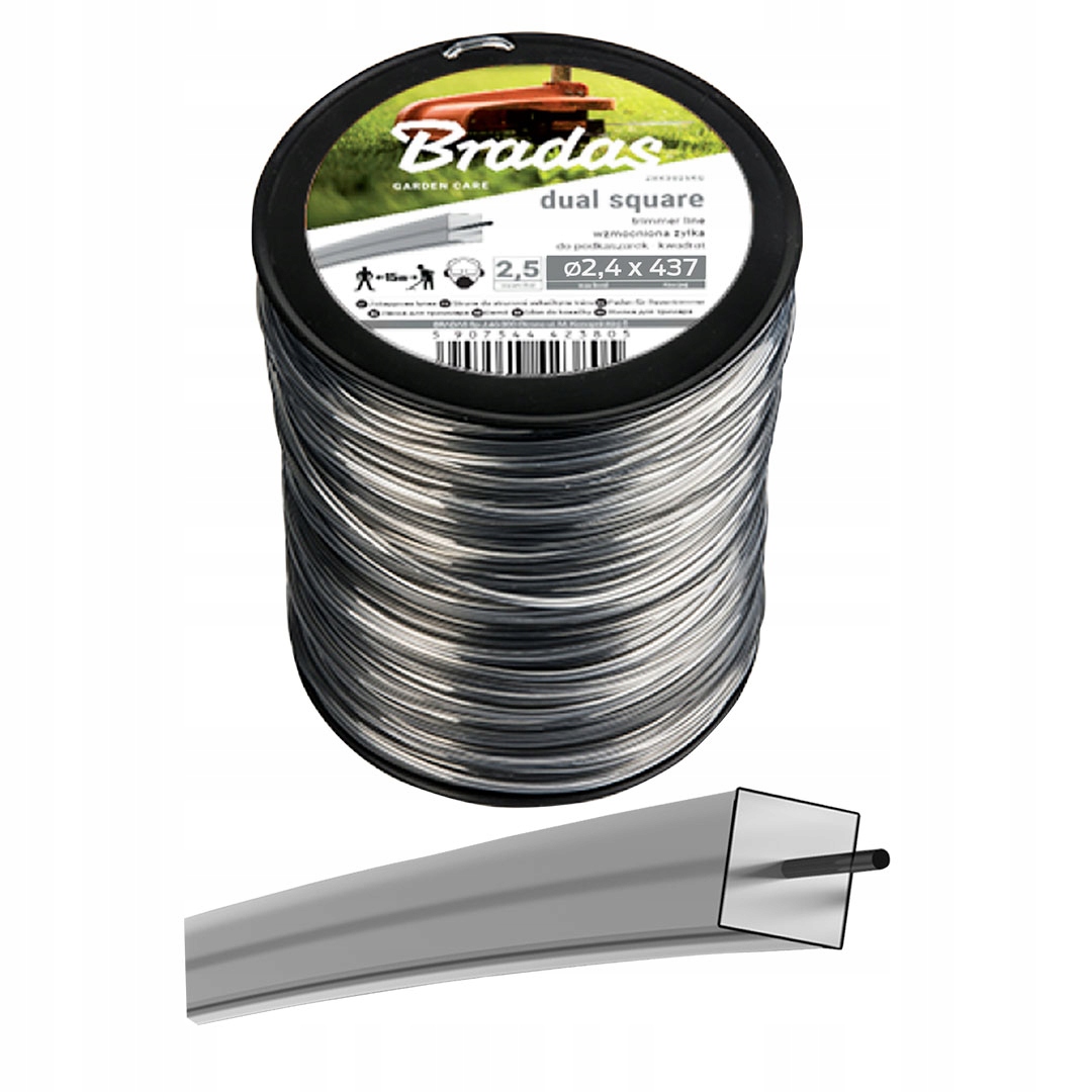 Žací struna Bradas Ripper Dual ZRK2425KG čtverec 2,4 mm x 437 m zesílená