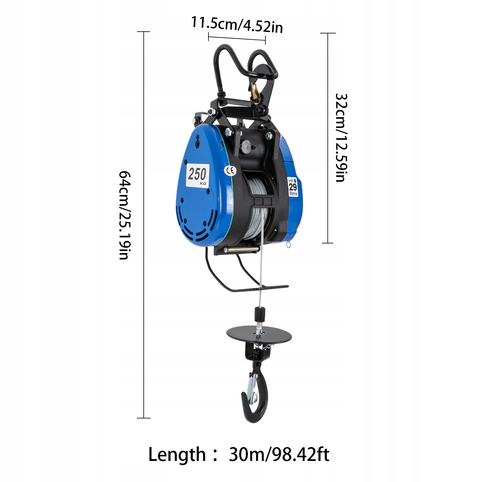 WYCIĄGARKA ELEKTRYCZNA LINOWA PRZESUWNA 30M 250KG Z PILOTEM NIEBIESKI zxc Marka bez marki