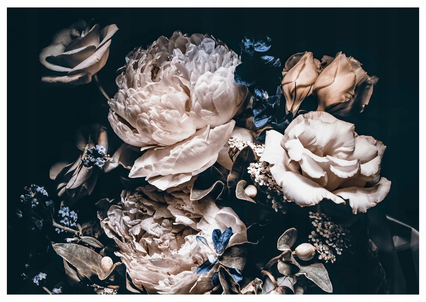 FOTOTAPETA NA FLIZELINIE DO SYPIALNI KWIATY NA CZARNYM TLE TAPETA 312x219