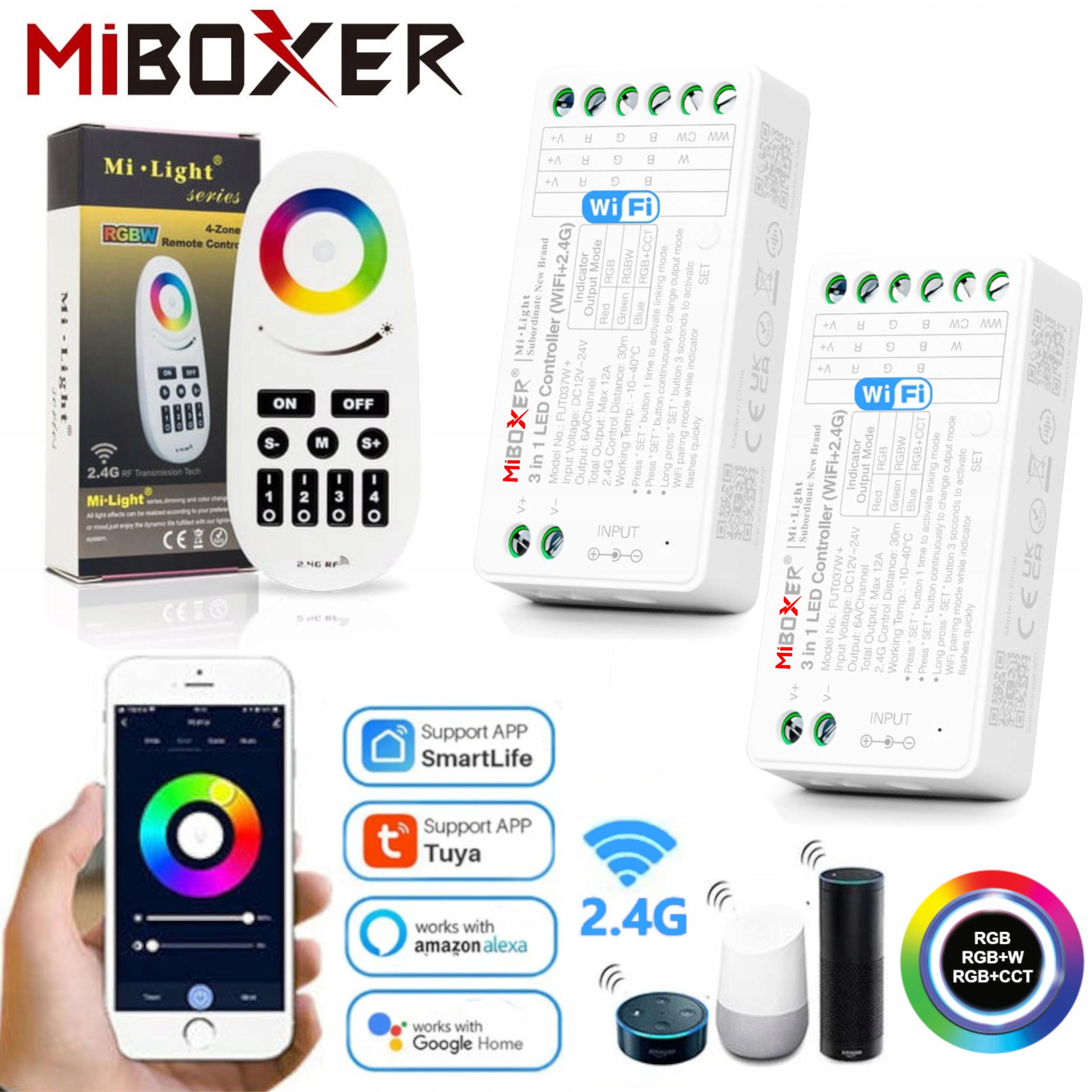 2x Led Ovladač 3v1 Rgb Rgbw Rgb+cct WiFi Smart Home S Pamětí Dálkový Ovladač