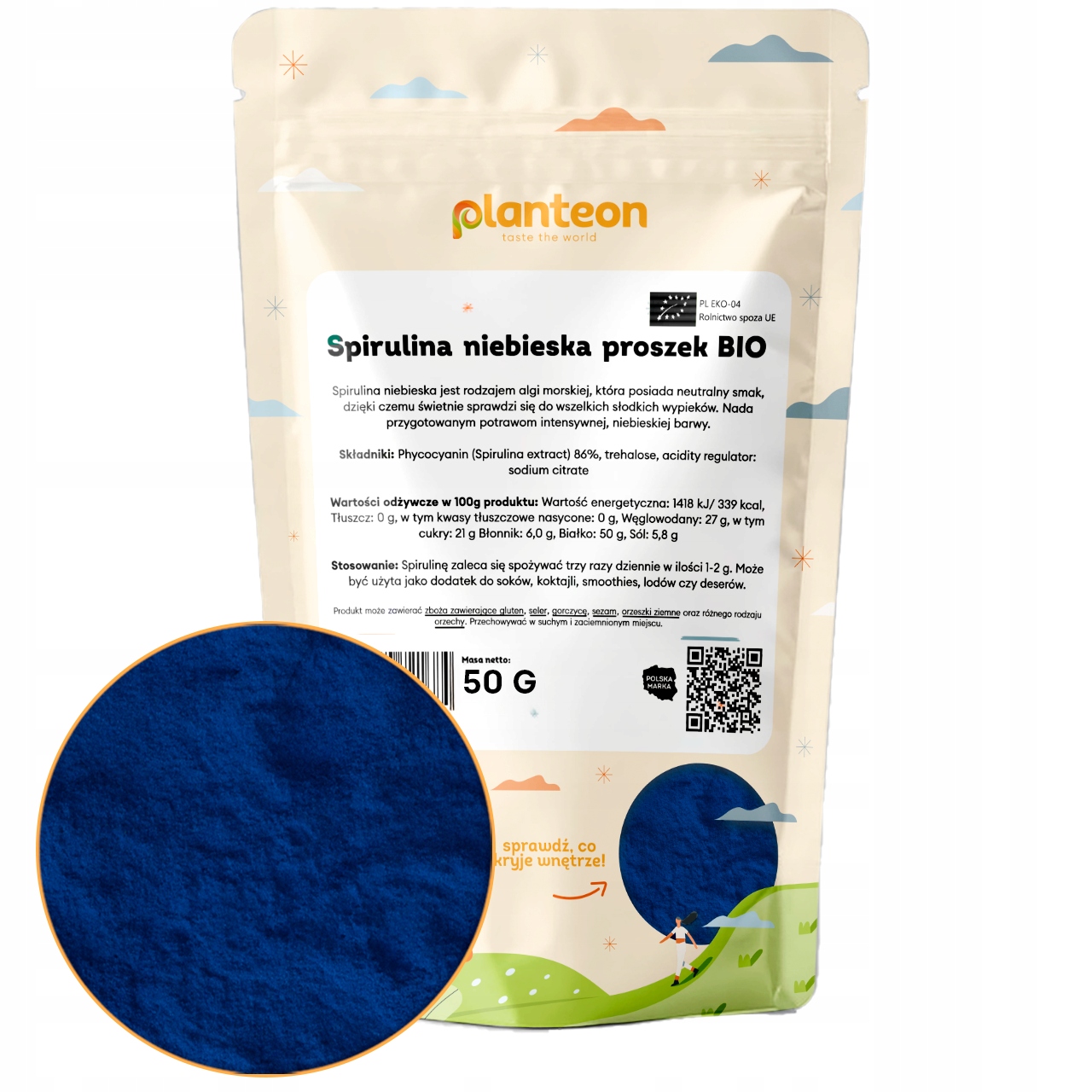 Spirulina modrá prášek Bio 50 g Bio Algi modrá mletá spirulina