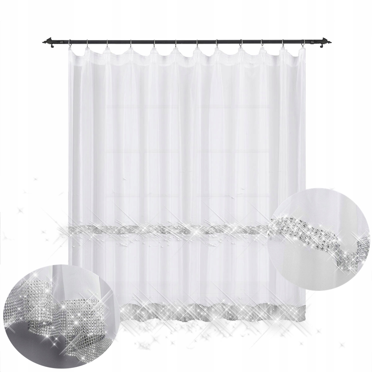 

Firana Zasłona Gotowa Na Kółka Cyrkonie 300x145cm