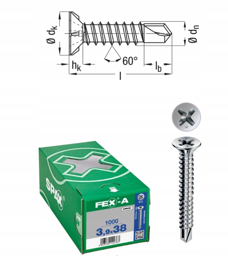 Šroub do oken Fex-a Wirox Spax 3.9 x 38 Titanium silver 1000 ks