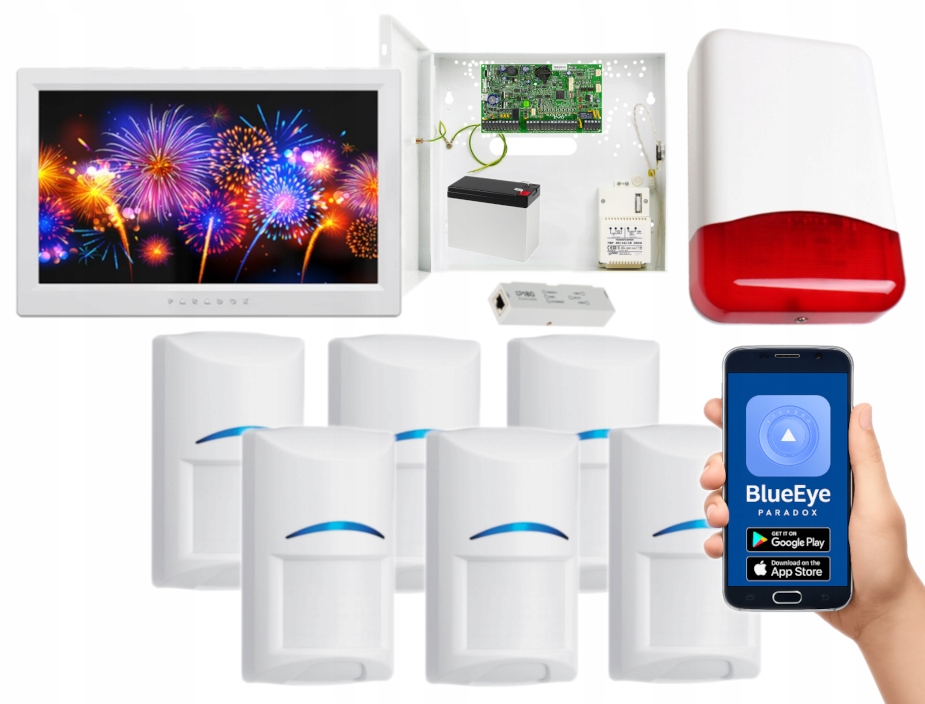 System Alarmowy Do Domu Paradox 6 Czujek Bosch Panel LCD Wifi Aplikacja