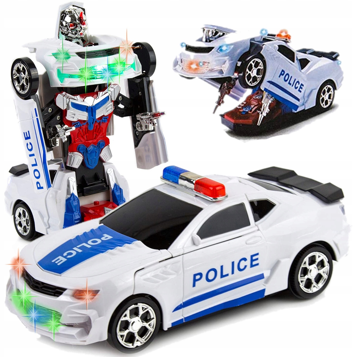 

Samochód Policja 2w1 Auto-robot Światła Dźwięk Led