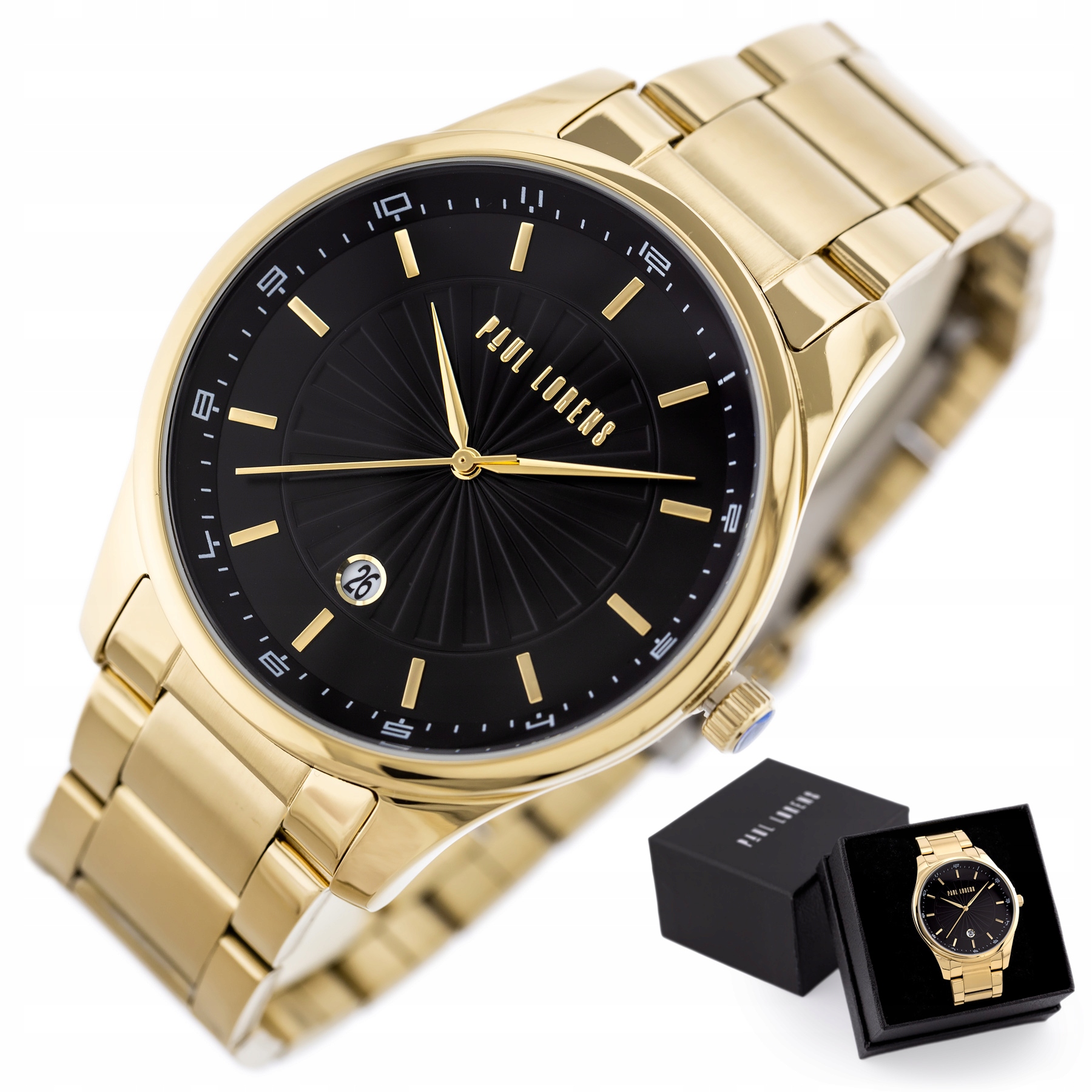 Zlaté Pánské Hodinky Paul Lorens zg357c Kabelka A Krabička Na Dárek