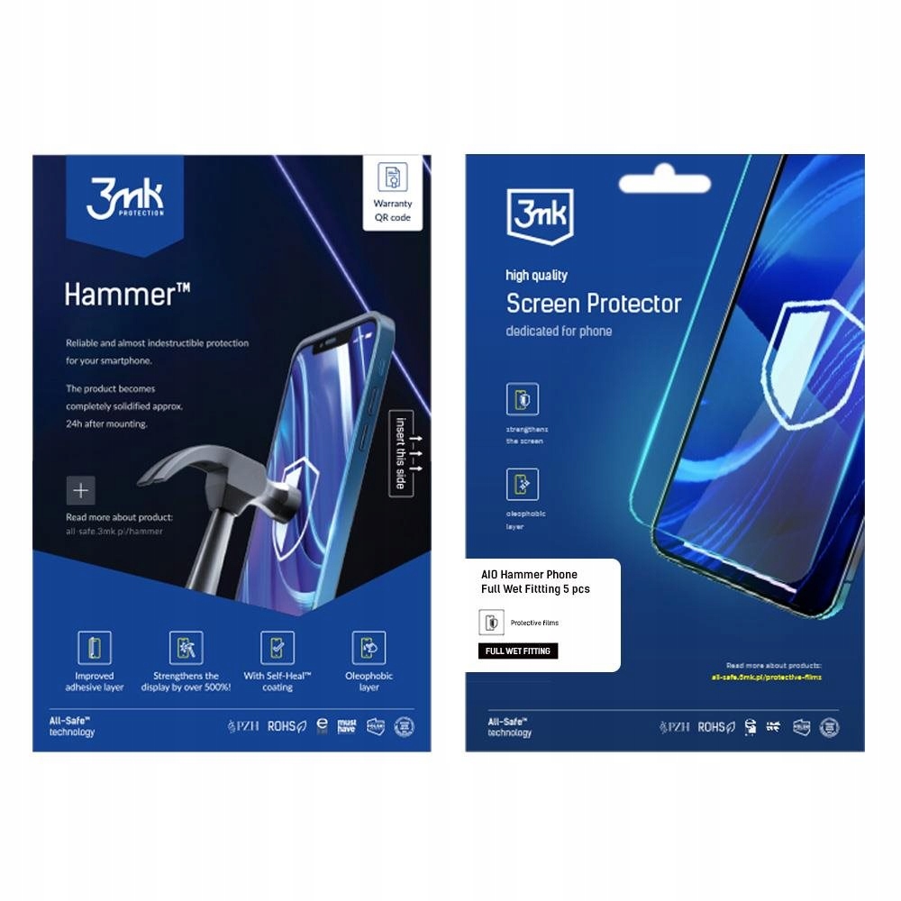 3mk All-Safe Aio fólie Hammer Full Wet Fitting Phone, 5 ks…
