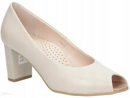 Béžové kožené polobotky bez prstů na stabilním podpatku Sala 39