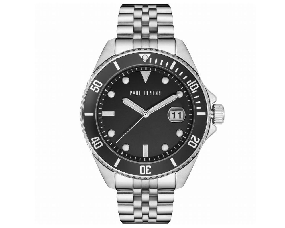 Ocelové pánské hodinky s černým ciferníkem na mesh náramku, kulaté, obálka