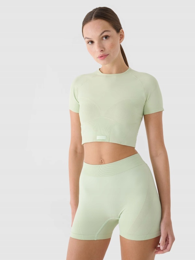 Crop top treningowy damski 4F slim szybkoschnący 4FDry turkusowy M/L