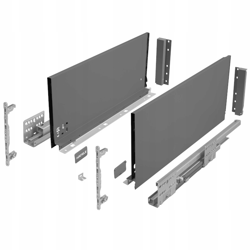 Szuflada Hafele Matrix S Slim 3D szara 450 mm wysoka H199 cichy domyk 35kg