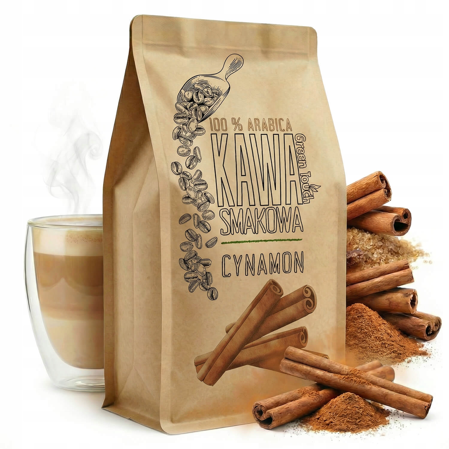 Levně Káva Zrnková příchuť Skořicová skořice arabica 1 kg Green Touch