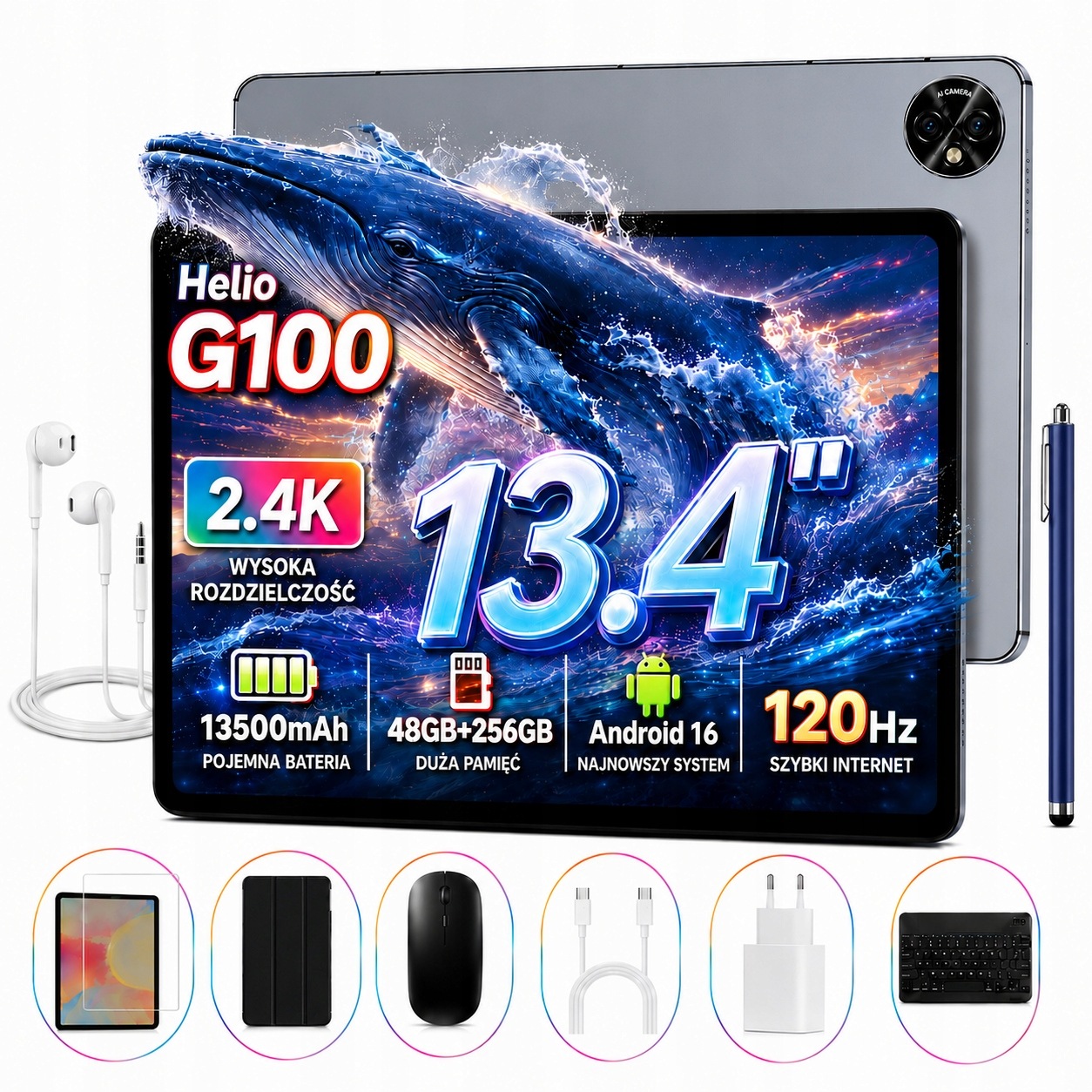 Aorlym P13 Tablet billentyűzettel 13,4" 12000mAh 2.4K WiFi Android 16 48+128GB