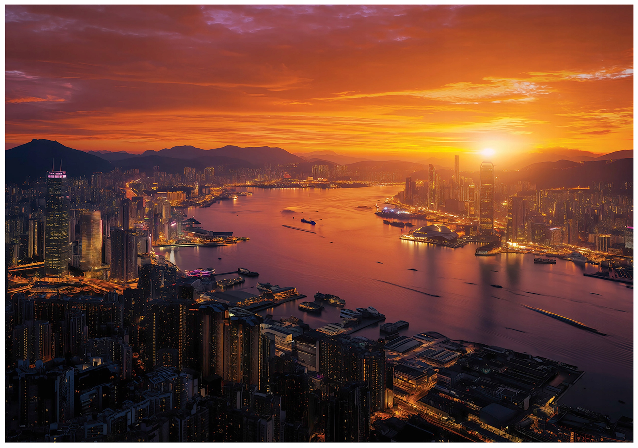 Fototapeta Město V Noci Hong Kong Noc Nebe Západ Slunce Hory Pohled 400x280