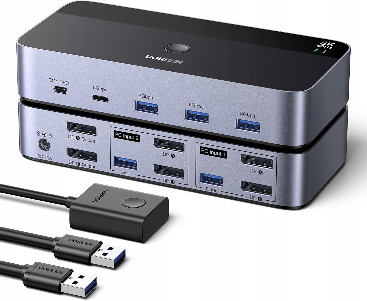 Prepínač Kvm Ugreen Displayport Switch 8K60HZ Usb 3.0 Adaptér Na Pc