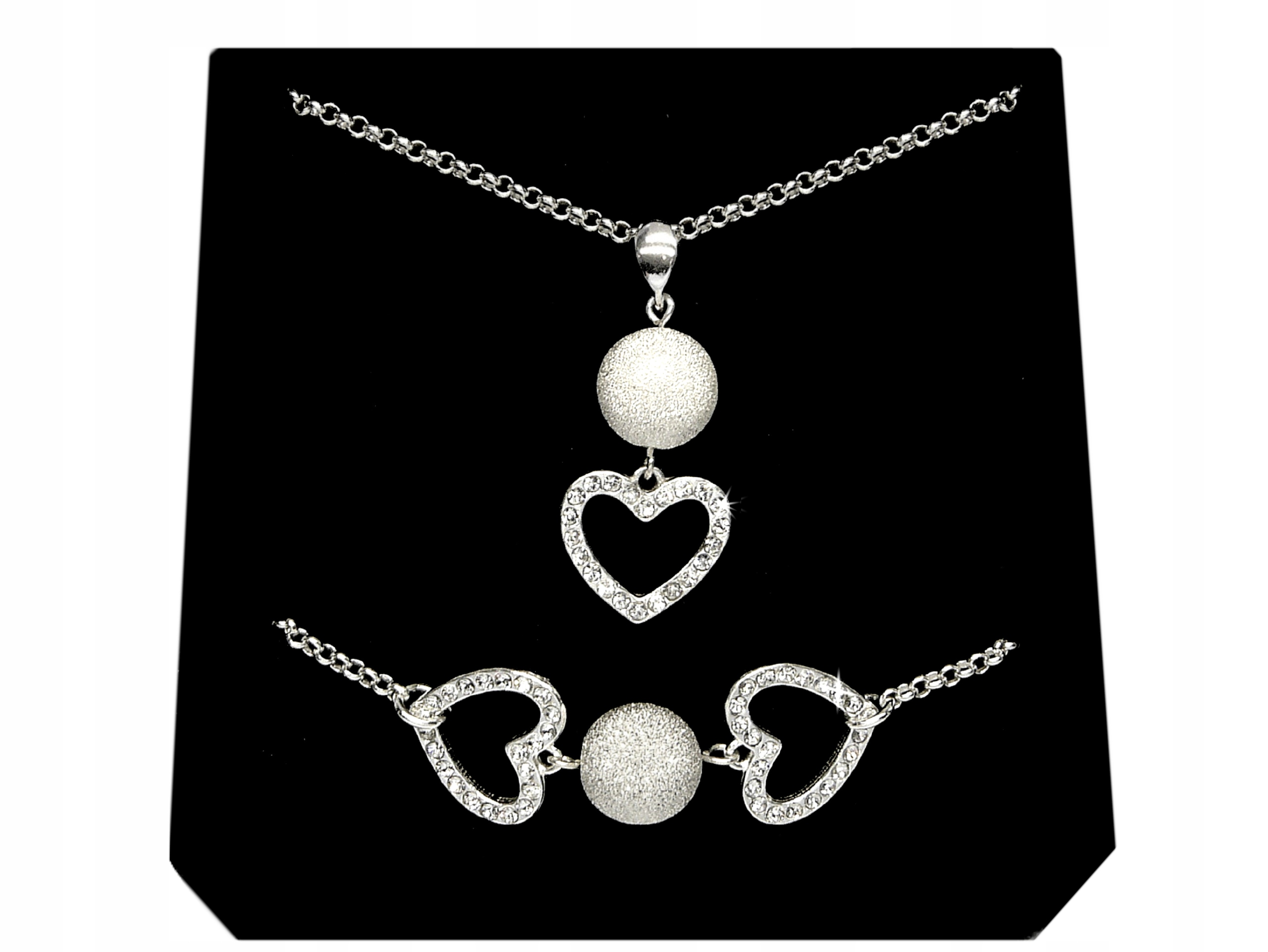 

Srebrny Komplet Serce Kule Diamentowane srebro 925