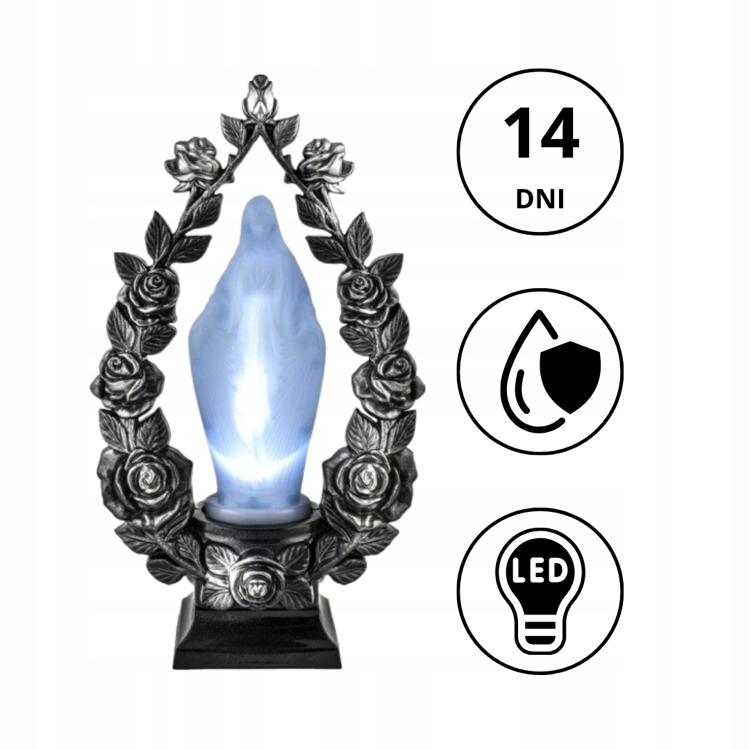 DUŻY ZNICZ MARYJA NA GRÓB RODZICÓW TATY MAMY MATKA BOSKA 36cm + BATERIE Wysokość produktu 3.6 cm