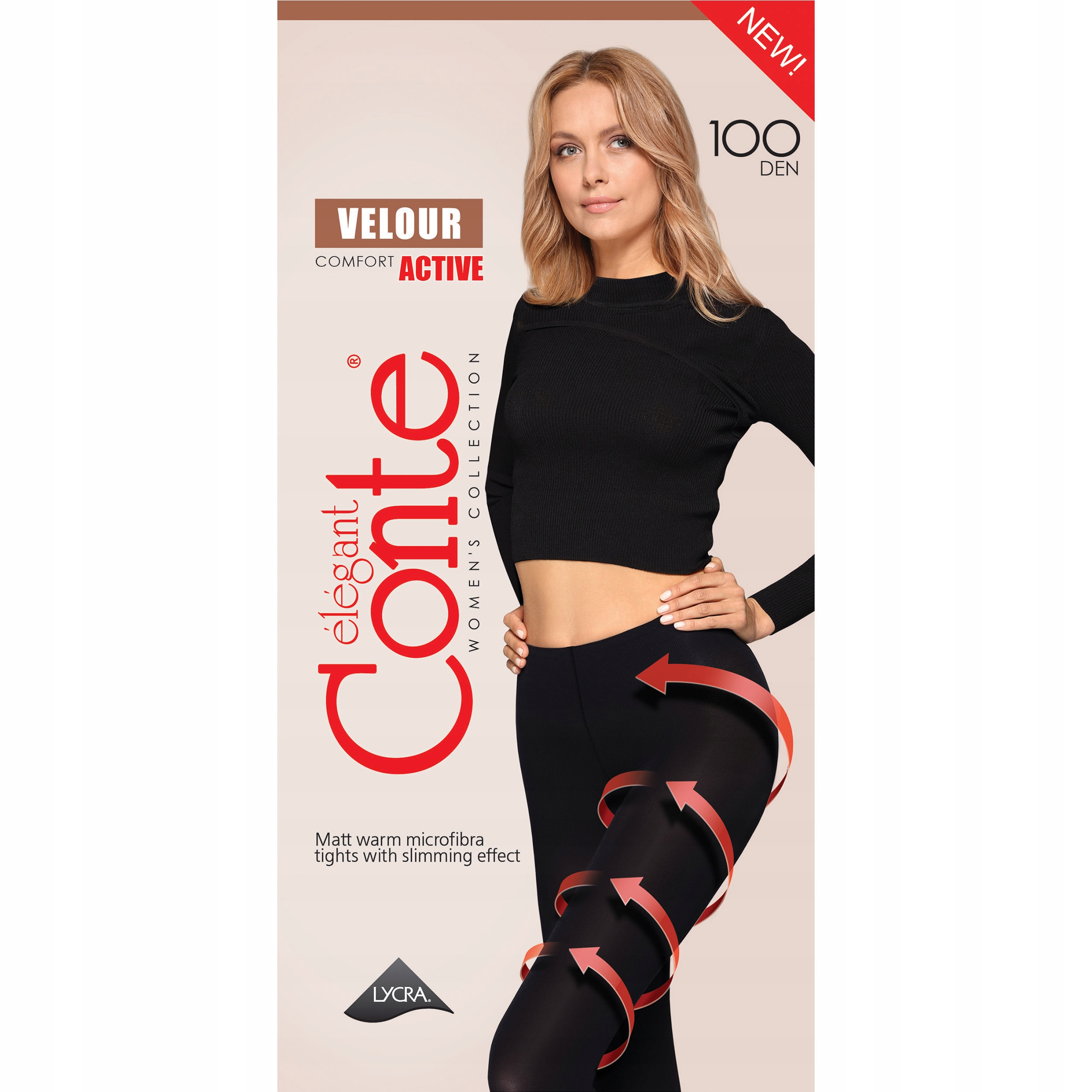 RAJSTOPY WYSZCZUPLAJĄCE 100 den MIKROFIBRA Conte VELOUR ACTIVE czarne 3 Marka Conte Elegant